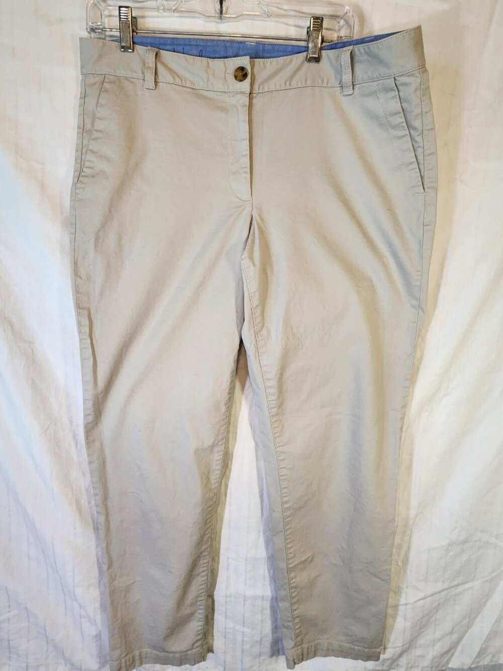 Talbots The Weekend Chino Pants Khaki Beige Cotton Stretch Ankle Size 12